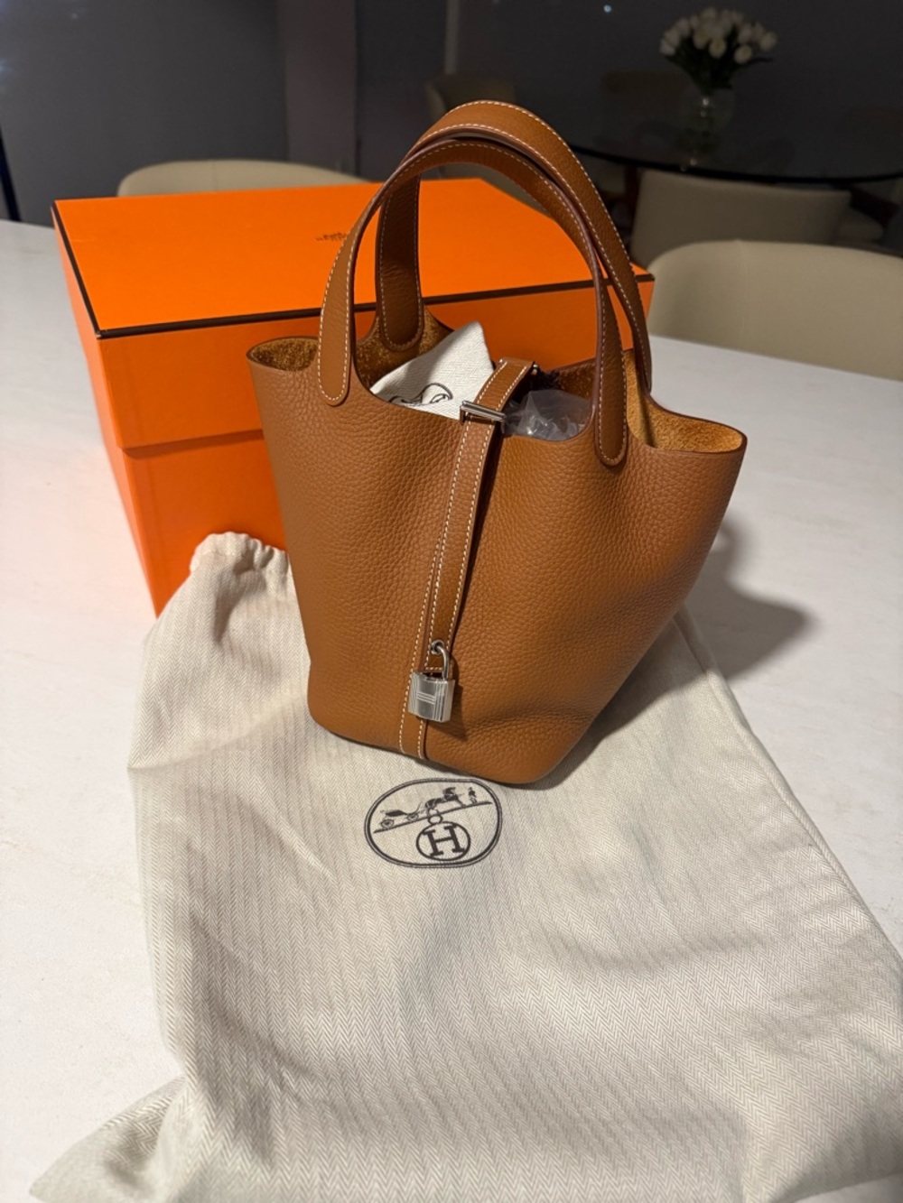 Authentic Hermes Picotin 18 Gold Clemence Leather Palladium Hardware Full Set
